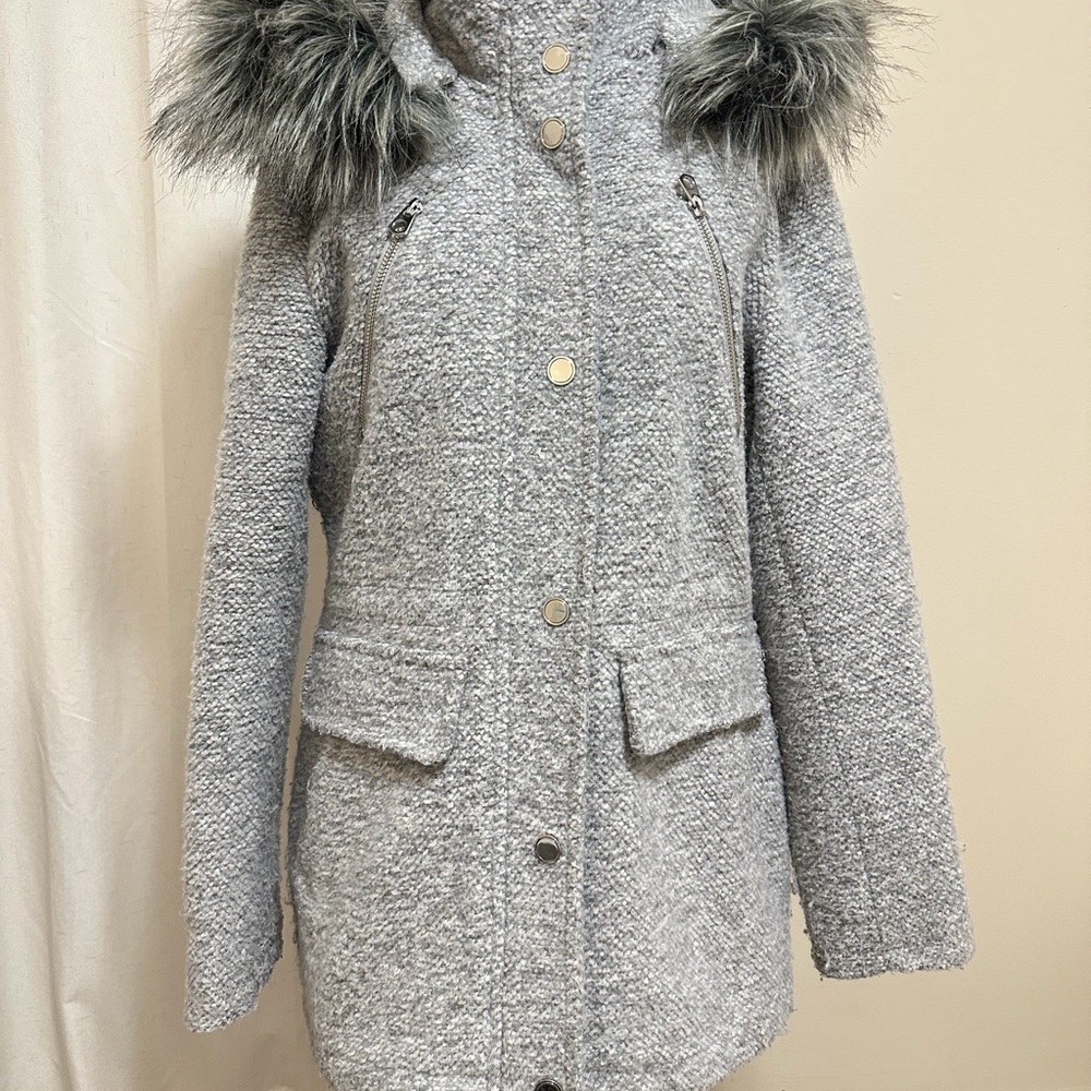 Apt. 9 Women's Gray Coat with Faux Fur Hood